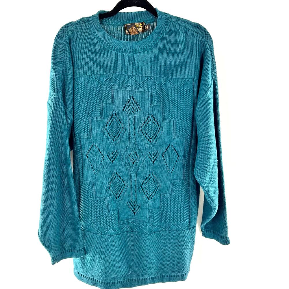 vintage women's Eddie Bauer knit sweater 100% cotton made in USA teal large